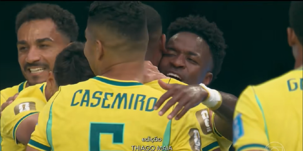 Vini Jr cantando hino na Copa (Foto: Reprodução/ YouTube/ Globo