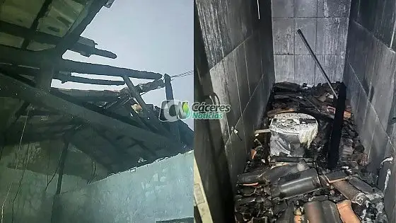 Incêndio destrói residência em Cáceres durante ausência de moradora